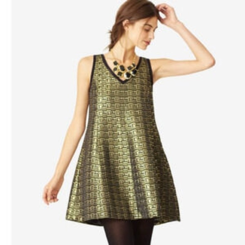 Kate Spade Saturday Gold Metallic Baroque Trapeze Dress Size Small